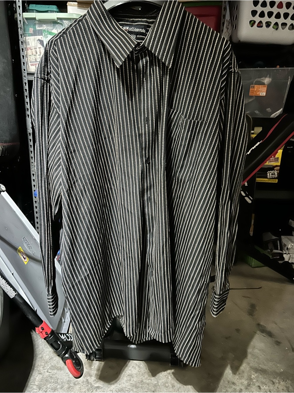 M. Commodore Men’s 20 20.5 36/37 Black Striped Long Sleeve Button Down Shirt